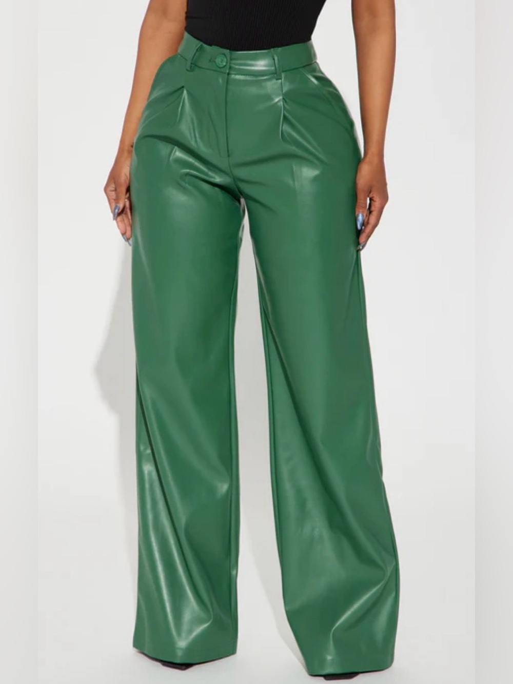 Fashion Nova Nia Faux Leather Trousers Green Wide Leg Pants Women Large L